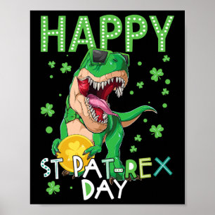 Affiche Enfants Joyeux St Patricks Day T-rex Dinosaure Gar