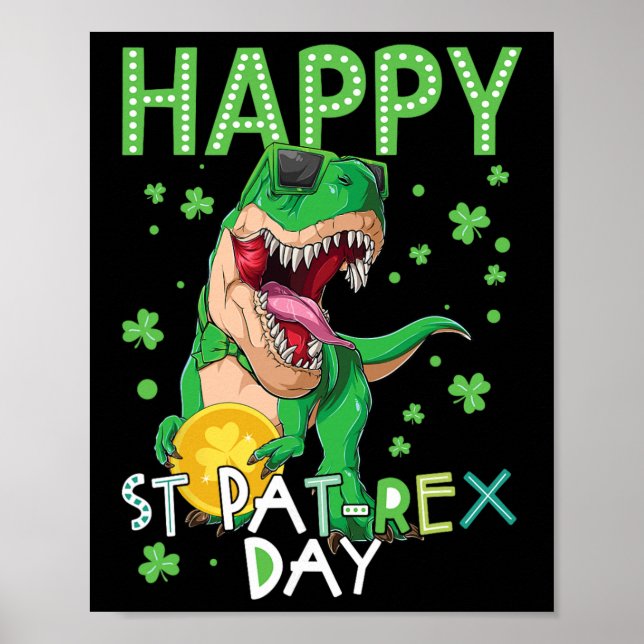Affiche Enfants Joyeux St Patricks Day T-rex Dinosaure Gar (Devant)