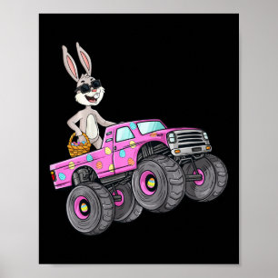 Affiche Enfants Lapin de Pâques Conduisant Monster Truck A