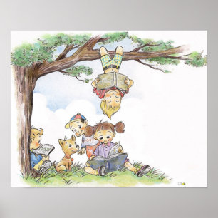 Affiche Enfants lisant des livres
