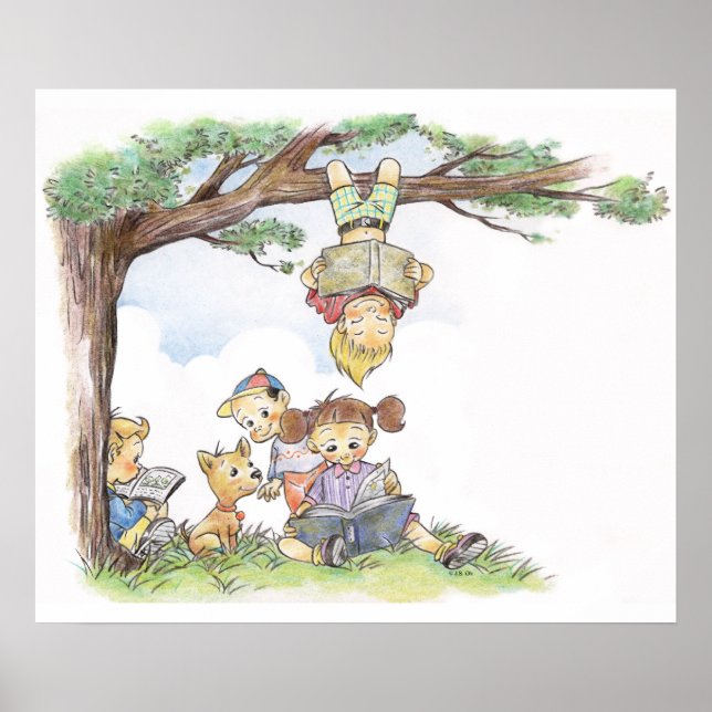 Affiche Enfants lisant sous un arbre (Devant)