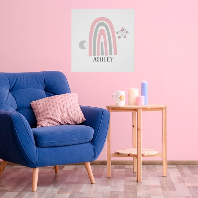 Affiche Enfants moderne rose et gris arc-en-ciel personnal (Créateur téléchargé)