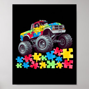 Affiche Enfants Monster Truck Drives Over Puzzles Autism A