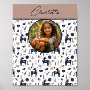 Affiche Enfants Navy Beige Unicorne Photo personnalisée av