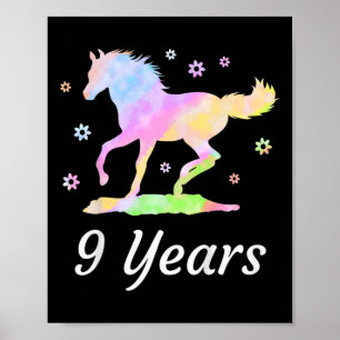 Affiche Enfants Neuf Ans 9e Anniversaire Cavalier Arc-en-c