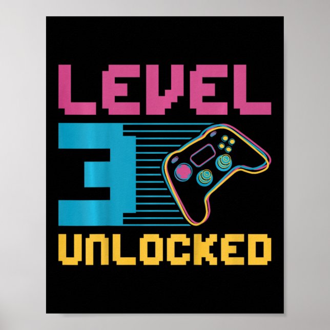 Affiche Enfants Niveau 3 Jeu déverrouillé Anniversaire (Devant)