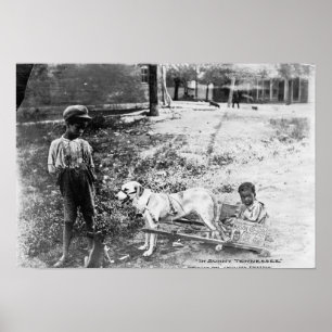Affiche Enfants noirs avec chien tiré Panier photo