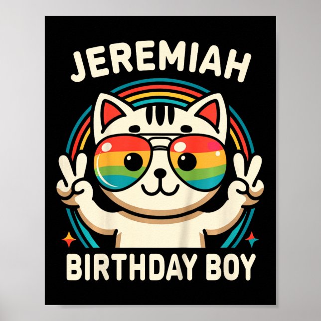 Affiche Enfants Nom Jeremiah Anniversaire Garçon Chat (Devant)