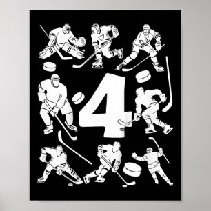 Affiche Enfants Numéro 4 Ans Hockey sur Glace 4ème Anniver