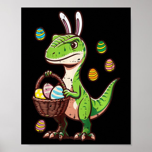 Affiche Enfants Pâques Dinosaure Trex Œuf Chasse Garçons E (Devant)