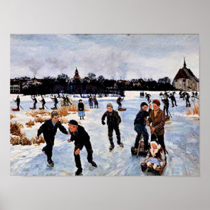 Affiche Enfants patinage en dehors de faborg