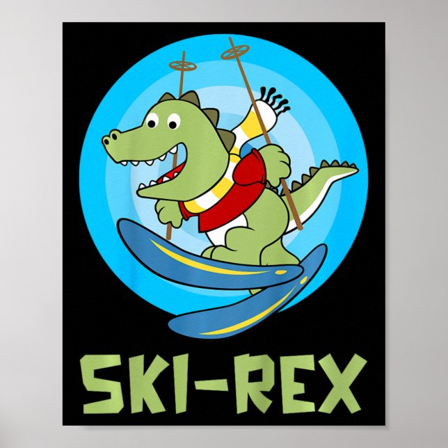 Affiche Enfants qui skient Ski-rex Dino Drôle Enfant Drôle (Devant)
