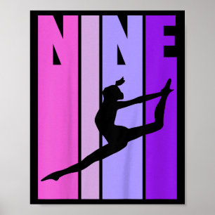 Affiche Enfants Retro Girls Gymnastique 9 9ème Anniversair
