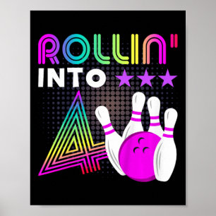 Affiche Enfants Rollin Into 4 Bowling Anniversaire fête 4e