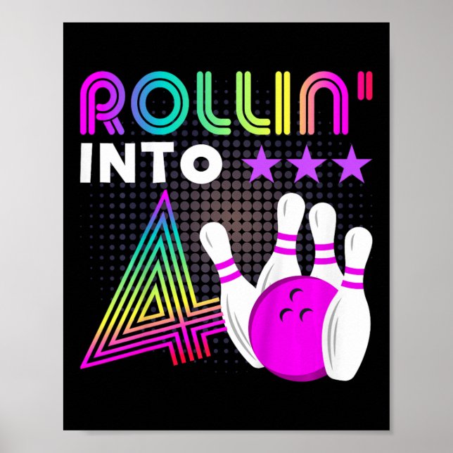 Affiche Enfants Rollin Into 4 Bowling Anniversaire fête 4e (Devant)