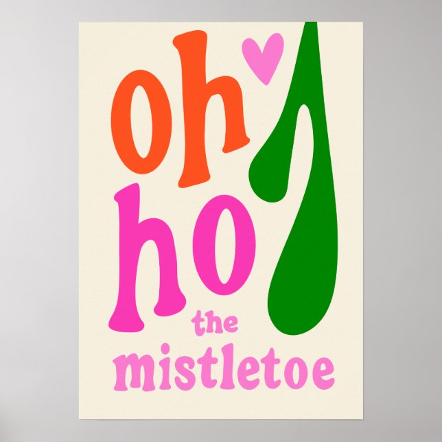 Affiche Enfants rose rétro Noël Mistletoe Art Imprimer (Devant)