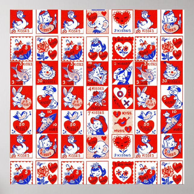 Affiche Enfants Saint Valentin Salutations Câlins Baisers  (Devant)