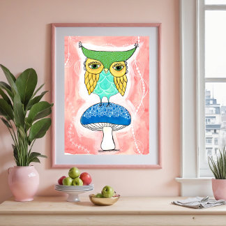 Affiche Enfants Salle Chouette Artiste Aquarelle Peinture