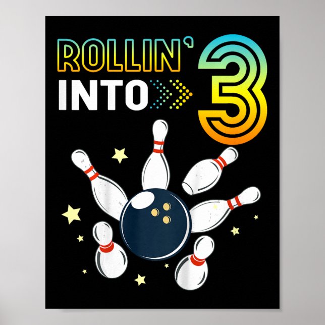 Affiche Enfants Se Roulant Dans 3 Ans Anniversaire Bowling (Devant)