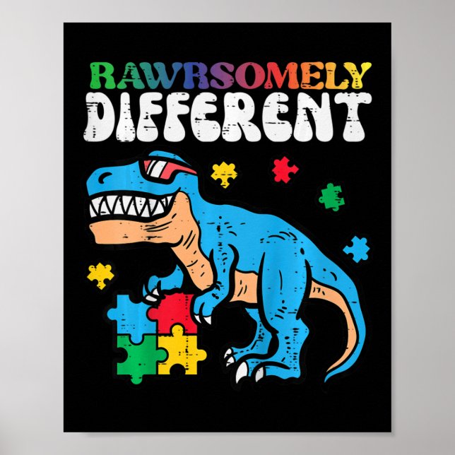 Affiche Enfants Sensibilisation sur l'autisme Dino Rawrsom (Devant)
