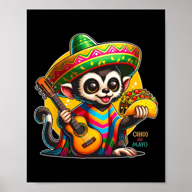 Affiche Enfants Singe Mexicain Avec Sombrero Et Poncho Cin (Devant)