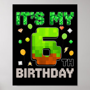 Affiche Enfants Son 6e anniversaire Jeu de garçon Pixel Ga