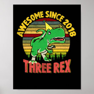 Affiche Enfants Trois Rex 3e Anniversaire Troisième Dinosa