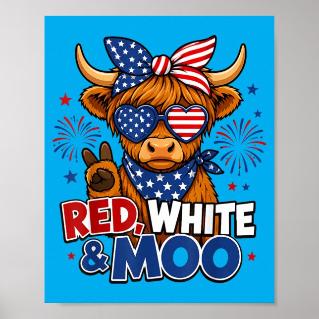 Affiche Enfants Vache Highland Rouge Blanc 4 Juillet (Devant)