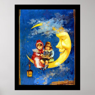 Affiche Enfants victoriens à l'affiche vintage de la lune