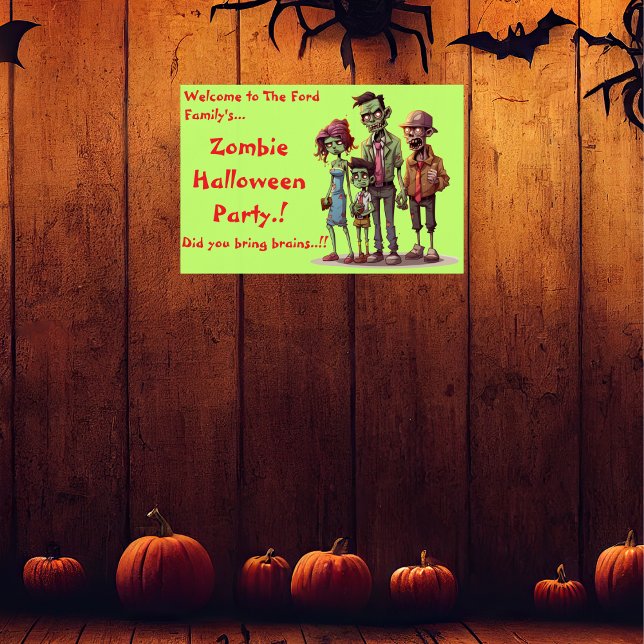 Affiche Enfants Zombie Famille Halloween (Zombie Family Halloween Party Wall Poster)