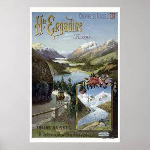 Affiche Engadin Suisse Vintage ferroviaire