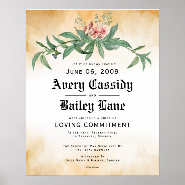 Affiche Engagement d'amour ♥ Certificat Mariage (Devant)