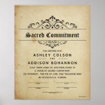 Affiche "Engagement sacré" Certificat Mariage antique<br><div class="desc">Préservez vos souvenirs mariages ! Certificats de Mariage cérémoniel pour TOUTES les unions et les partenariats. ♥ Personnalisez-vous pour "créer votre propre union" — Réécrivez tous les textes / toutes les phrases pour refléter votre union unique. ♥ Ce type de certificat comporte des lignes de signature pour que l'officiant, les...</div>