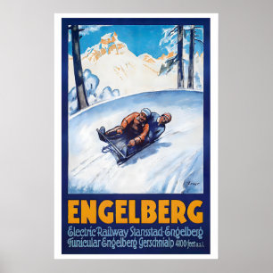 Affiche Engelberg Suisse Sport d'hiver Ski vintage