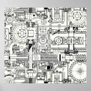 Affiche Engins de ver : Machines Techniques Simples.