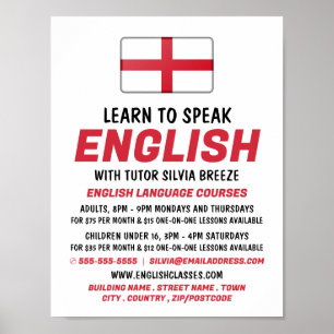 Affiche England Flag, Anglais Language Course Publicité
