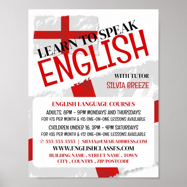 Affiche England Flag, Anglais Language Course Publicité (Devant)