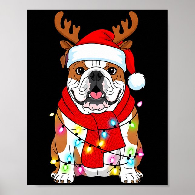 Affiche English Bulldog Dog Tree Christmas Lights Xmas Paj (Devant)