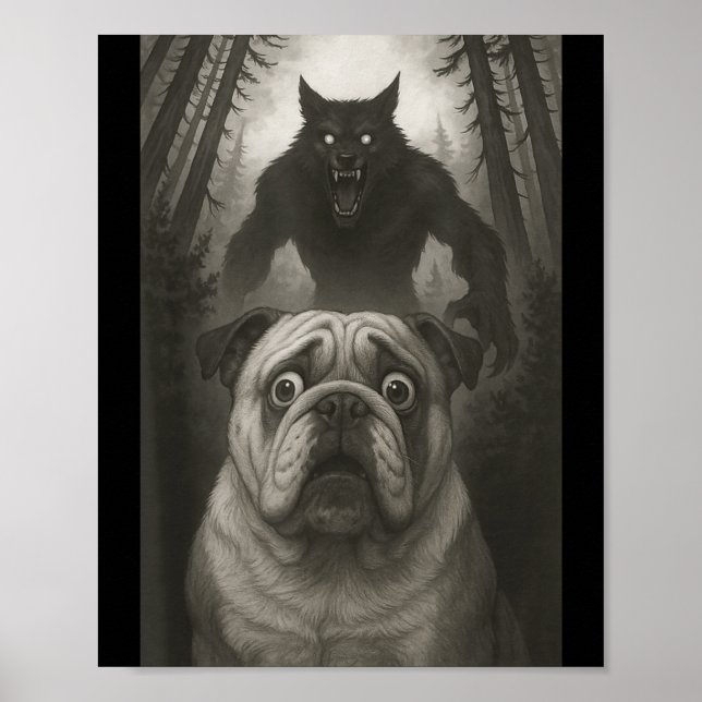 Affiche English Bulldog Selfie With Werewolf Funny  (Devant)
