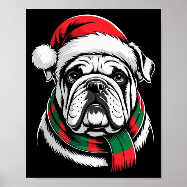 Affiche English Bulldog Xmas Santa Hat F Christmas Costume (Devant)