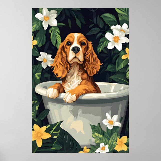 Affiche English Cocker Spaniel In Bathtub Poster, Funny (Devant)