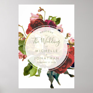 Affiche English Garden Botanical Roses Wedding Welcome Pos