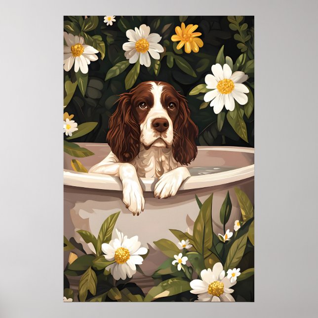 Affiche English Springer Spaniel In Bathtub Poster, Funny (Devant)