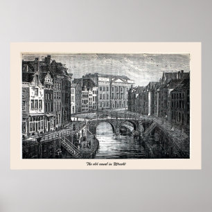 Affiche Engraving, le vieux canal (Oudegracht), Utrecht