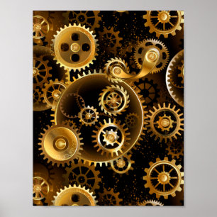 Affiche Engrenages en laiton Steampunk sans couture