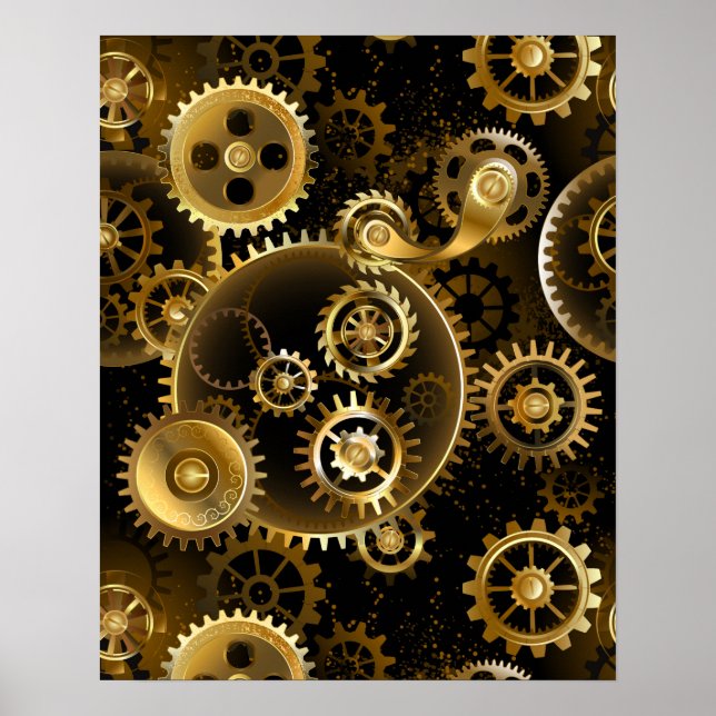 Affiche Engrenages en laiton Steampunk sans soudure (Devant)