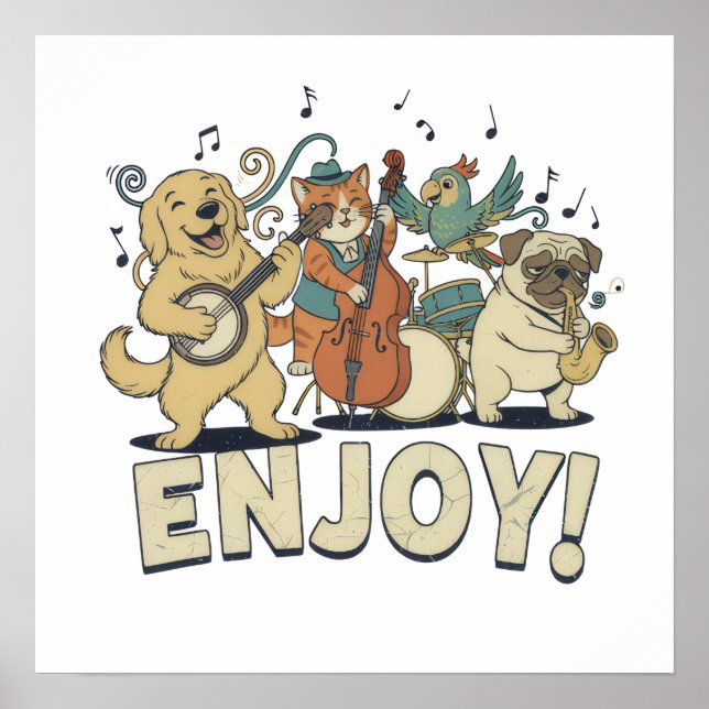 Affiche “Enjoy – Cute Pets Playing Musical Instruments (Devant)