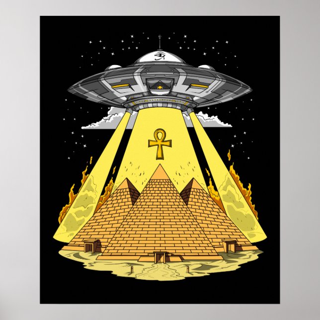 Affiche Enlèvement d'Aliens Pyramides égyptiennes OVNI anc (Devant)