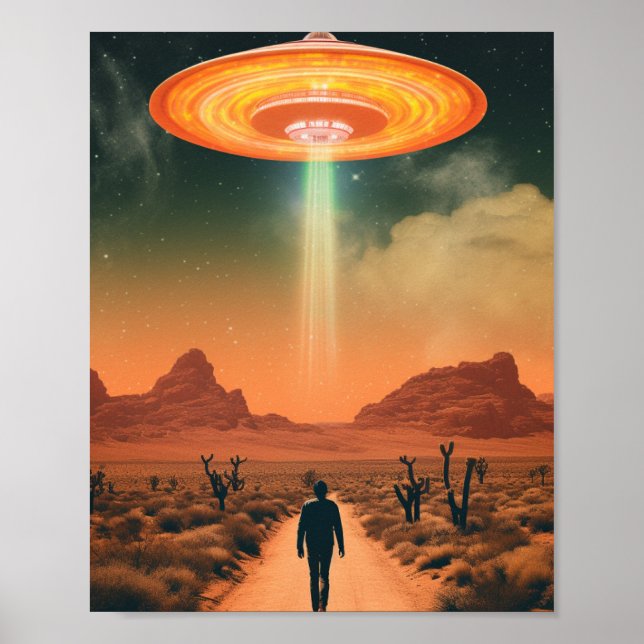 Affiche Enlèvement d'Aliens rétro du désert (Devant)