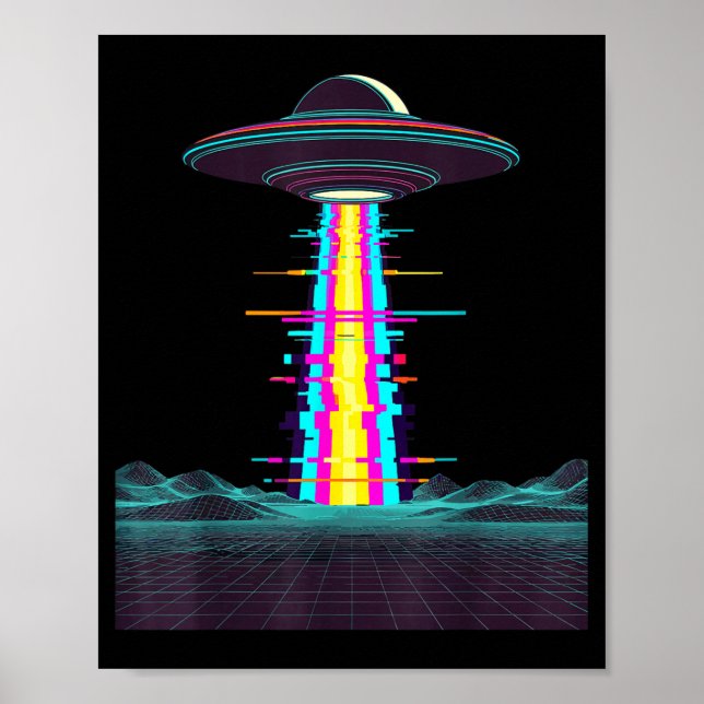 Affiche Enlèvement d'ovni glitchcore synthwave vaporwave a (Devant)